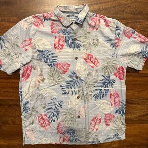 Tommy Bahama Silk Short-Sleeve Tropical Leaf Shirt - Blue/Pink/Cream